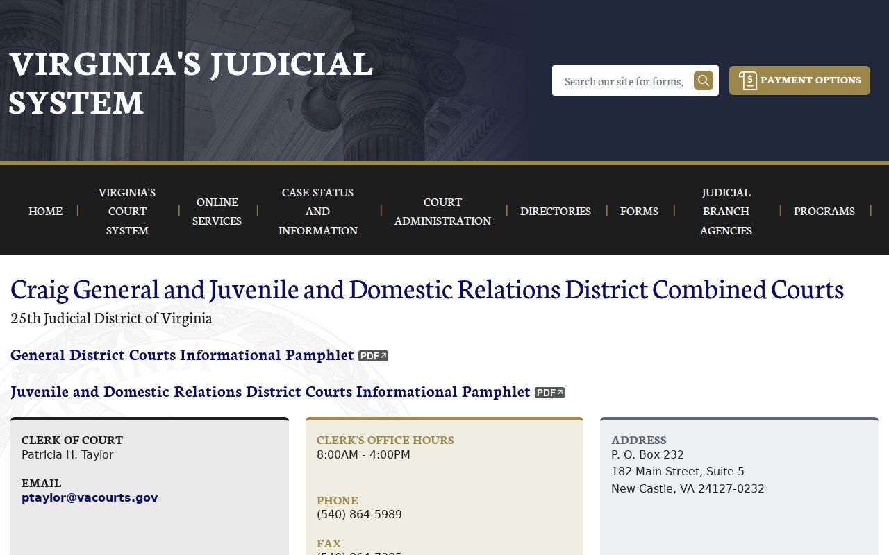 Craig County warrant records: official combined General District and J&DR court information