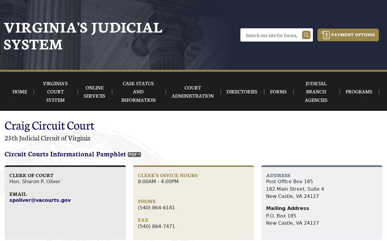 Craig County traffic warrant routing: official Circuit Court contact for appeals