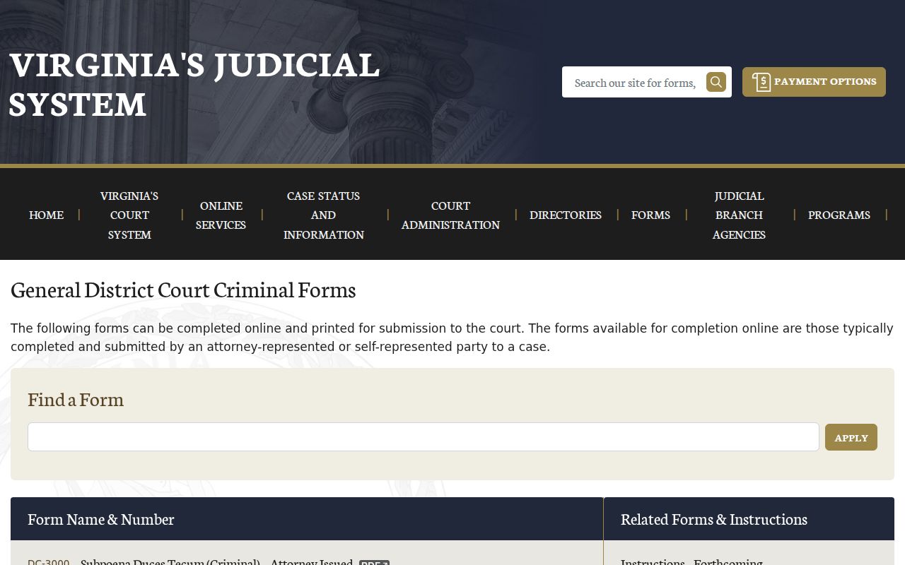 Craig County bench warrant process: Virginia official criminal forms index with capias forms