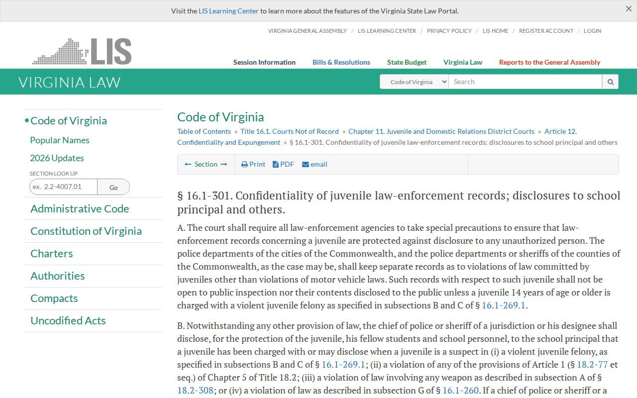 Craig County active warrant search limits: Virginia juvenile-record confidentiality law
