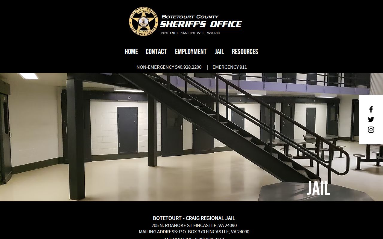 Craig County arrest warrant custody context: Botetourt-Craig Regional Jail information page