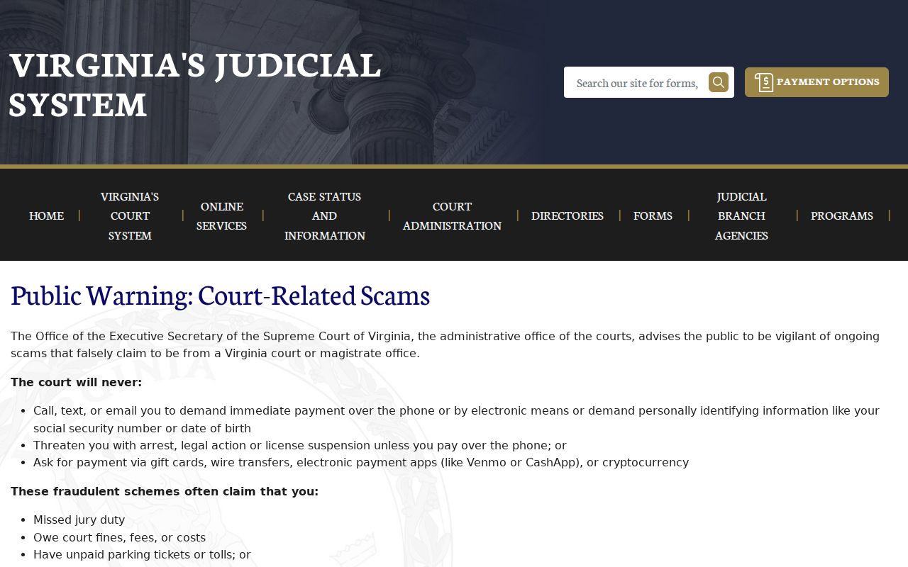 Craig County most wanted verification: official Virginia Courts warning about warrant scams